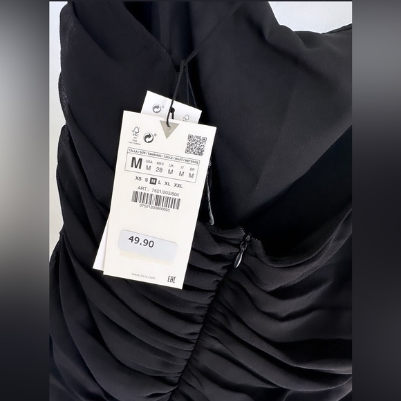 NWT ZARA Ruffled Dress with Flower  Black Mini Dress Romantic Feminine Straps - Picture 10 of 12